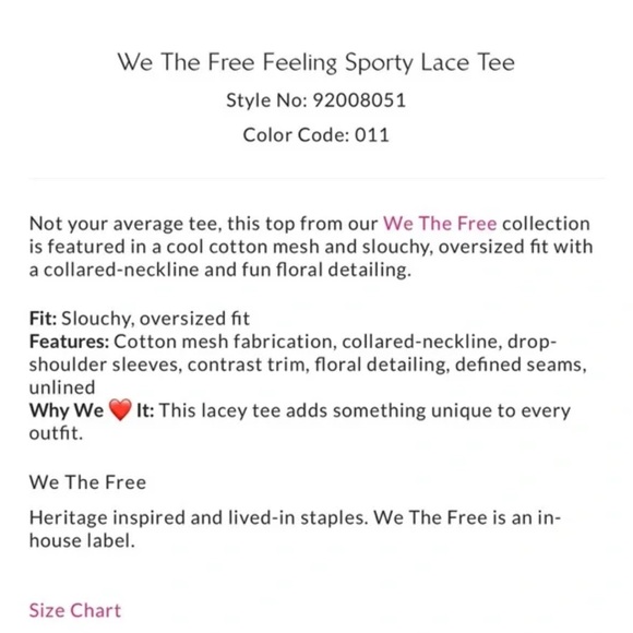 Free People We The Free Feeling Sporty Lace Tee Ivory Sz Small NWT - Picture 10 of 10